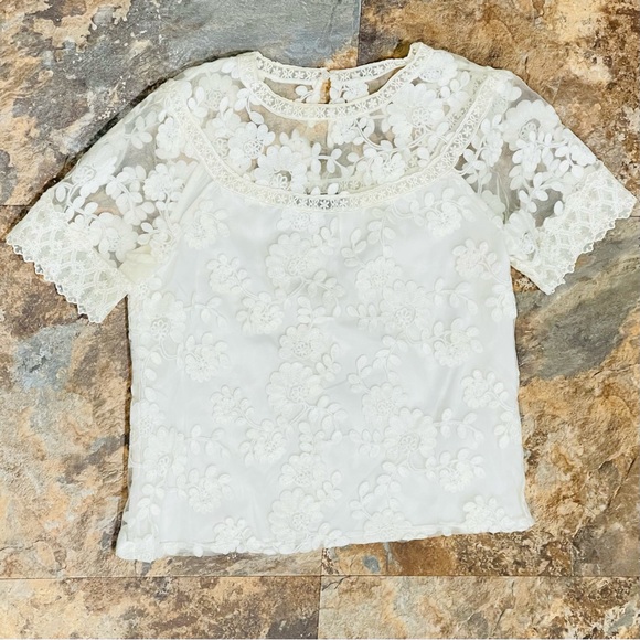 Laundry By Shelli Segal Los Angeles Blouse Off White Lace Short Extra Small - Picture 5 of 9